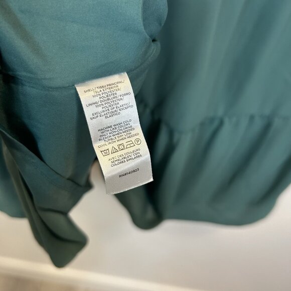 🛑 LOFT Size Medium Teal Sleeveless Ruffled Tiered Dress Pleated Smocked - Picture 6 of 10